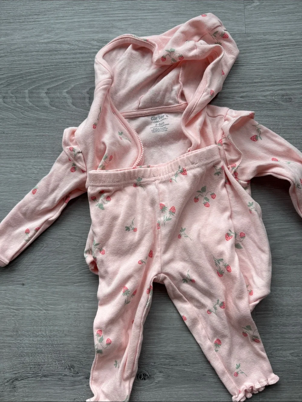 Carter's Light Pink Hooded Baby Footie with Strawberry Print